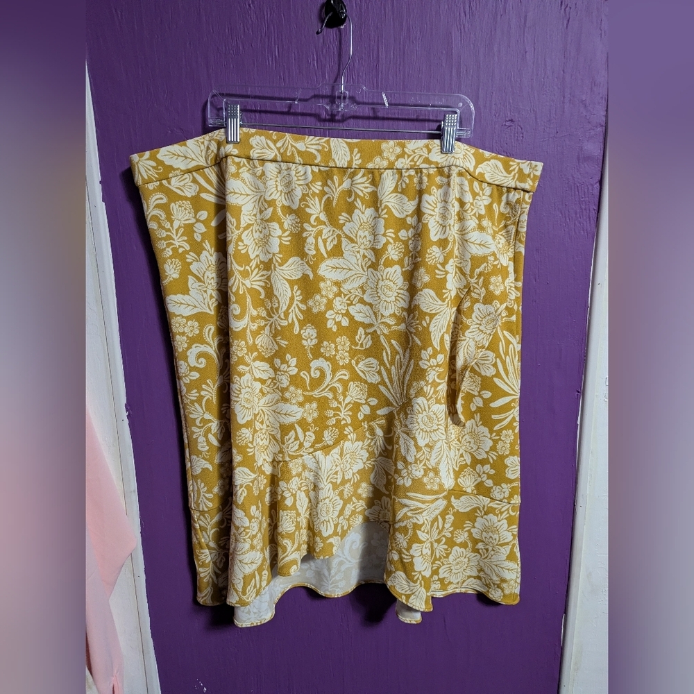 💜 Bridge Hampton Mustard Yellow White Floral Layered Stretch Skirt 3X 4X 5X